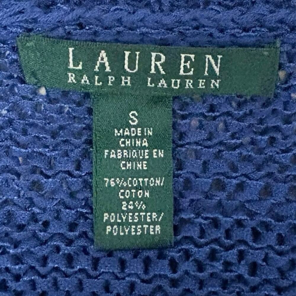 Lauren Ralph Lauren Blue Cropped Open Knit Cardigan Women’s Size S Cotton Blend - Picture 6 of 7